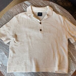 Abercrombie & Fitch Cream Crochet Polo Shirt